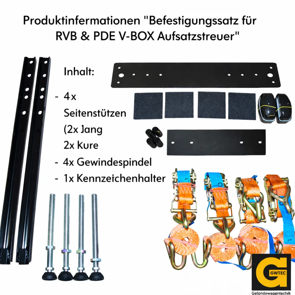 GWTEC Befestigungssatz für RVB & PDE V-BOX Aufsatzstreuer