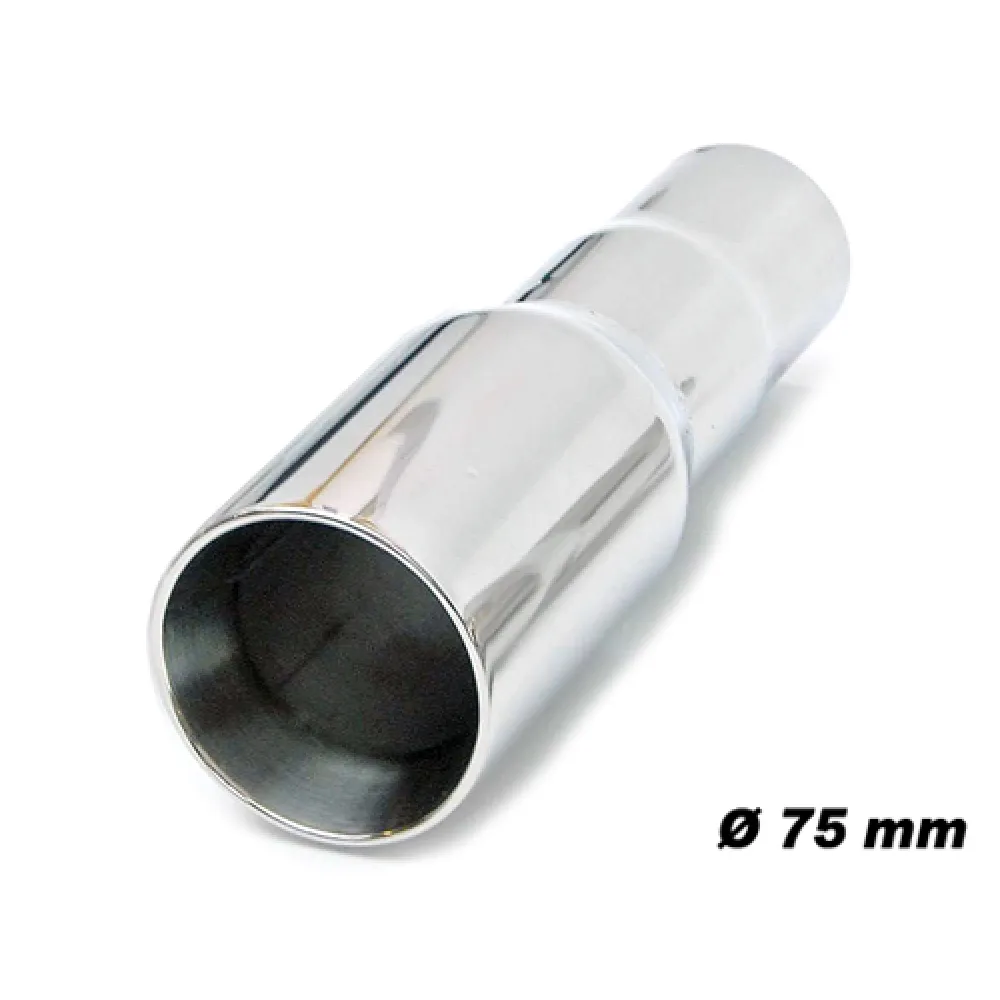 Auspuffblende Edelstahl, Länge 17,5cm Ø Eingang 2,25" Ø Ausgang