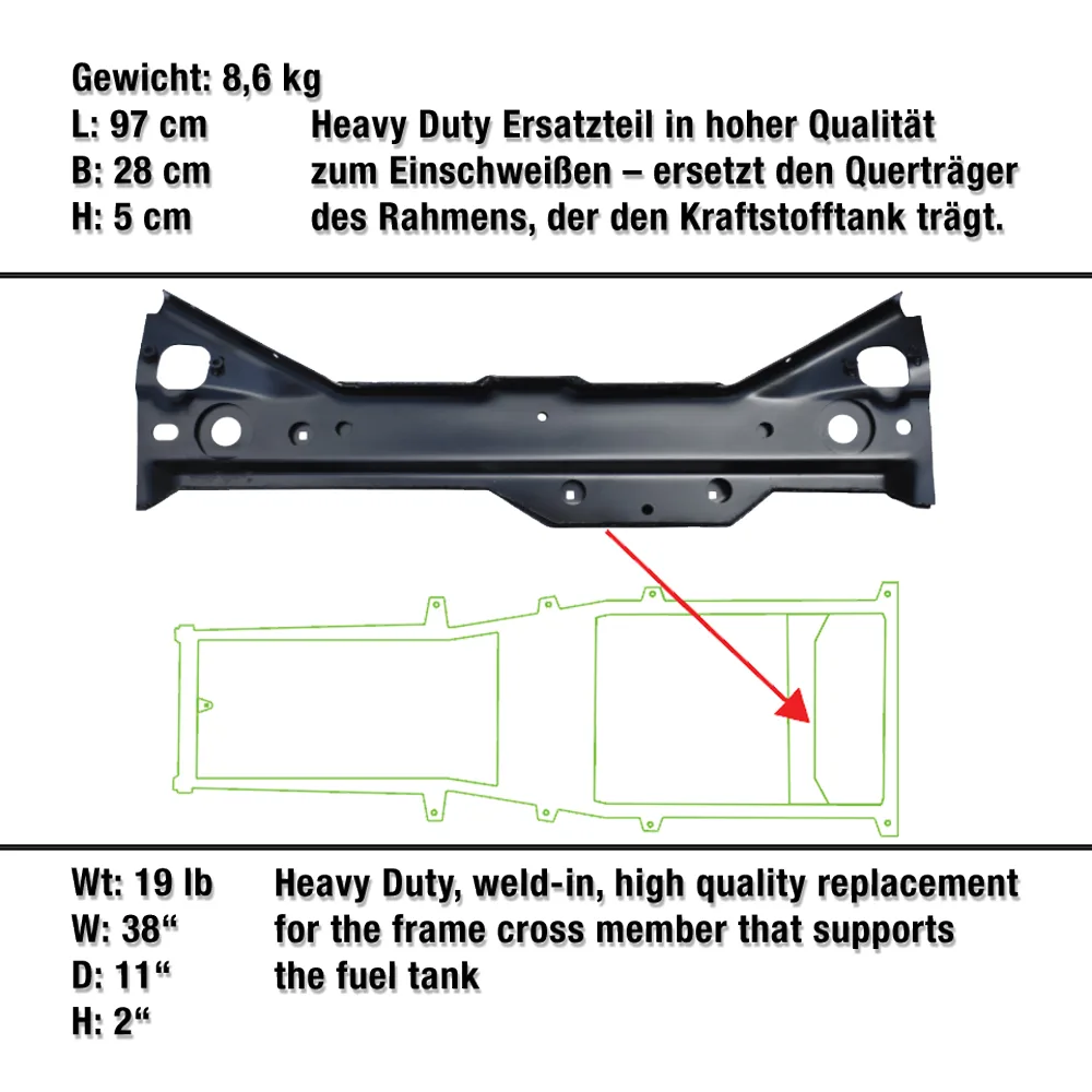 Kraftstofftank Quertraverse von Keyparts passend für Jeep Wrangler TJ (96-06)