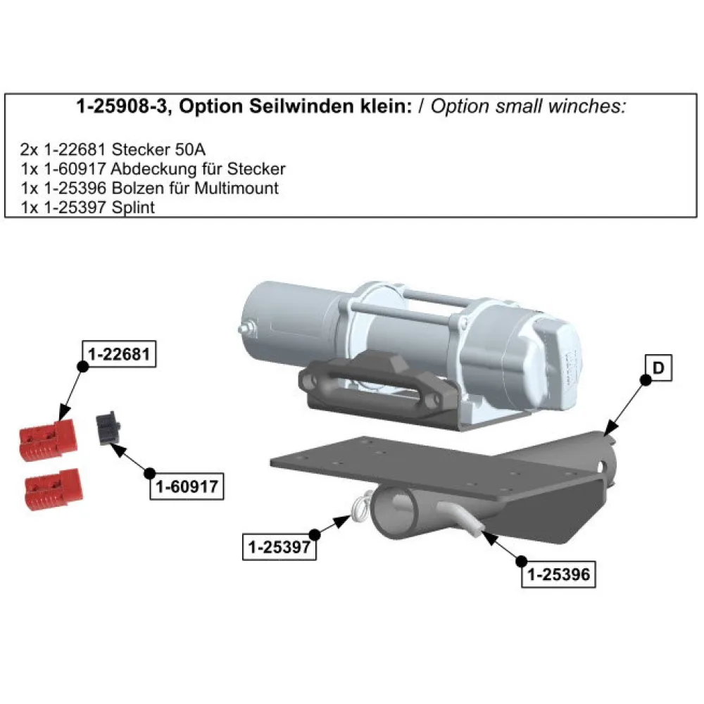 GWTEC Winch Mount Option kleine Seilwinden für Hidden Multi-Mount inkl. Bolzen und Stecker