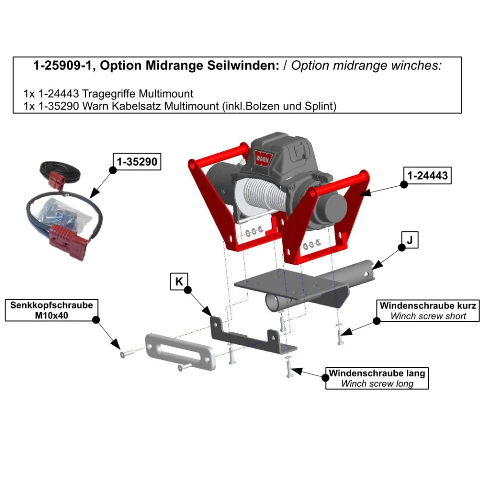 GWTEC Option Midrange Seilwinden für Hidden Multi-Mount mit Griffen und Kabelsatz