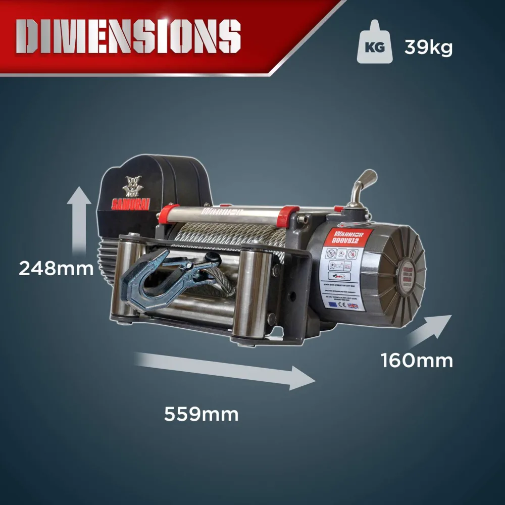 Elektrische Seilwinde Warrior Samurai Gen2 3,6 t 12V Stahlseil IP68