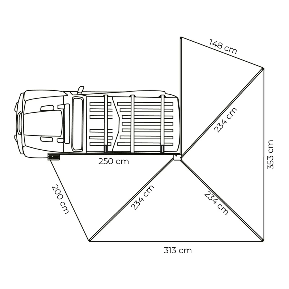 270° Markise LEAF freitragend grau - 250 cm / normal / links (Fahrer)