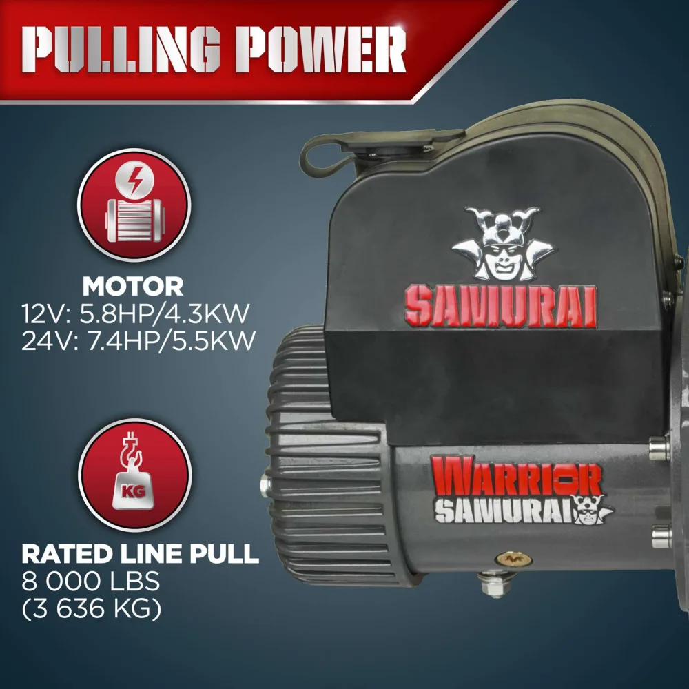 Elektrische Seilwinde Warrior Samurai Gen2 3,6 t 12V Stahlseil IP68