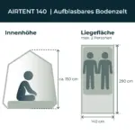 Freistehendes Campingzelt aufblasbar 140 grau
