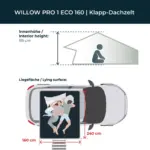 Dachzelt WILLOW PRO 1 ECO 160 - goldbraun / Standard Leiter 230 cm / Komfort-Hybridmatratze