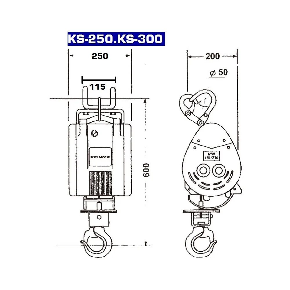 KIOWINCH KS-250 Bauseilzug mit Funkfernbedienung 250kg 23m/min 230V