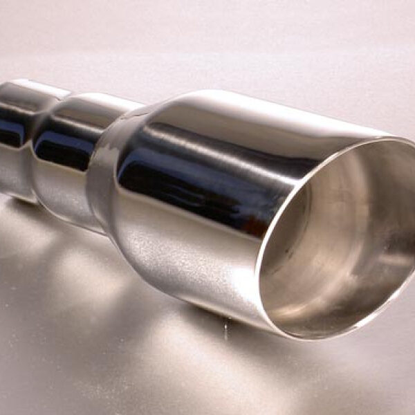 Auspuffblende Edelstahl, Länge 20cm ØEingang 2,25" ØAusgang 90mm