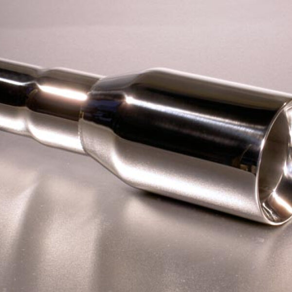 Auspuffblende Edelstahl, Länge 23,5cm Ø Eingang 2" Ø Ausgang 75m