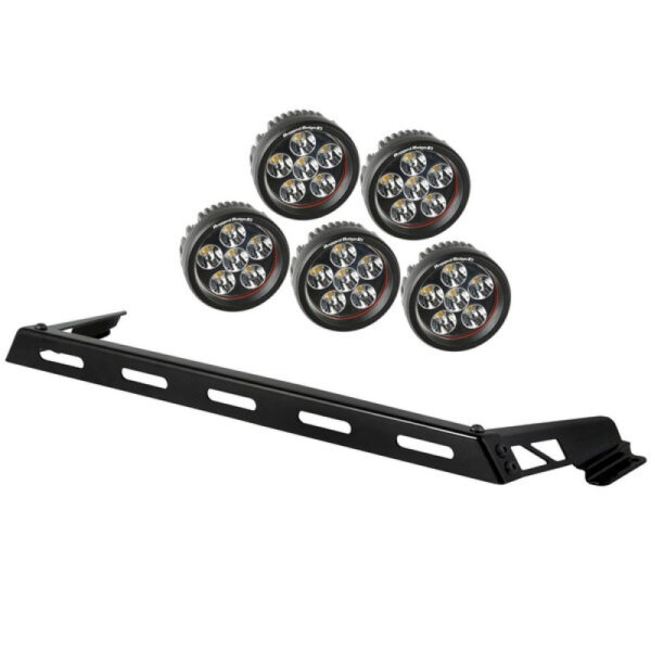 Rugged Ridge Light Bar Halterung incl. 5 runden 3,5" LED Scheinwerfern schwarz für die Motorhaube Wrangler 07-18