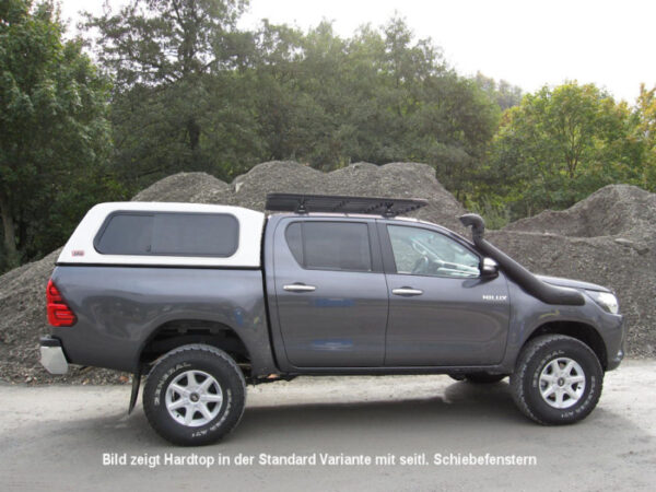 TOURING HARDTOP FÜR TOYOTA HILUX AB'15 DOKA FLACH, GLATT, SEITL. KLAPPFENSTER
