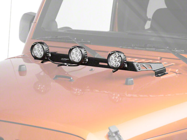 Rugged Ridge Light Bar Halterung incl. 3 runden 3,5" LED Scheinwerfern schwarz für die Motorhaube Wrangler 07-18