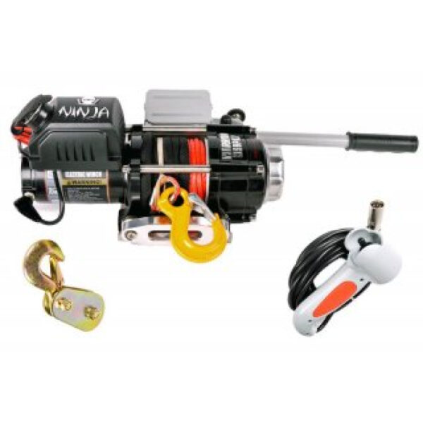 Seilwindensystem Anhängerwindenset für Anhängerkupplung NINJA 3500 1,6 t Kunststoffseil 12V inkl. Schnellverschluss für Jäger Jagd